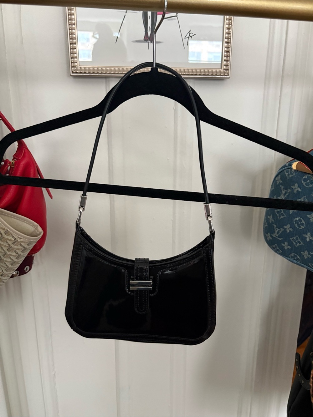 Mango Black Patent Shoulder Bag